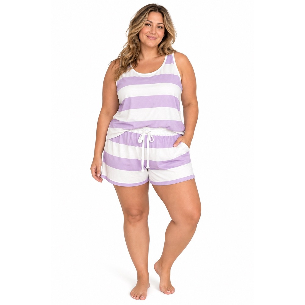 Purple Striped Loungewear Set Women Large Coastal Preppy Pajama Shorts Tank Top